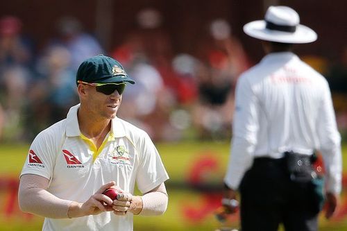 David Warner with the strapping on his left hand