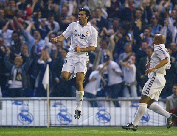 Figo celebrates scoring first goal