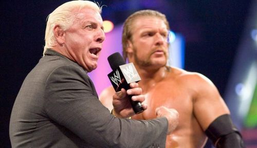 Ric Flair during a promo, with the Game, Triple H