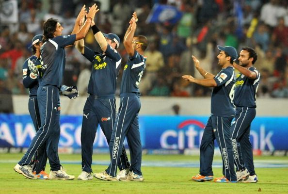 Ishant Sharma celebrates the wicket of Venugopal Rao