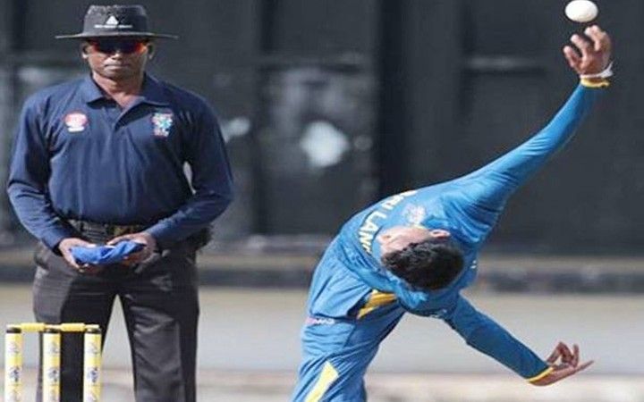Kevin Koththigoda with his unorthodox action in U-19 Asia cup
