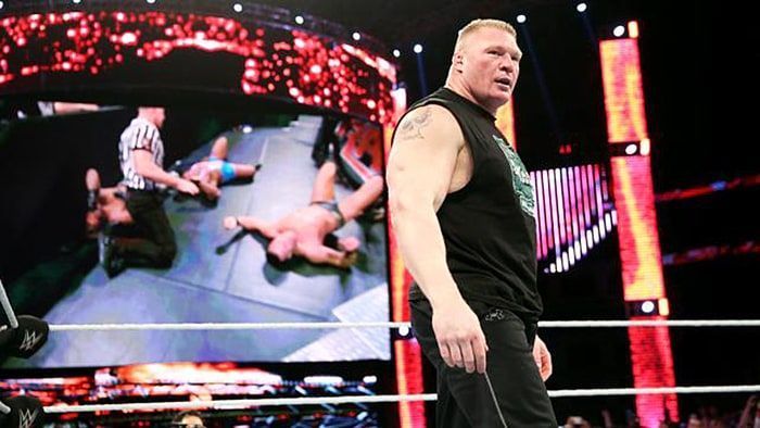 Image result for wwe brock beats romans on raw