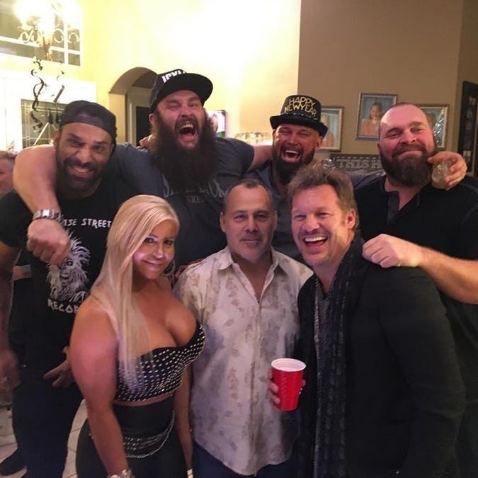 Braun Strowman letting his hair down with other WWE Superstars