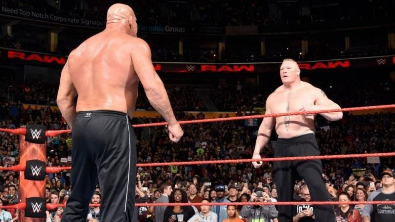 Brock Lesnar stares down Goldberg