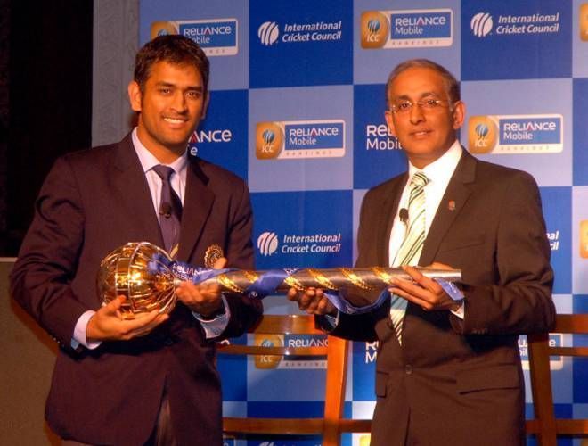 Dhoni with the ICC mace