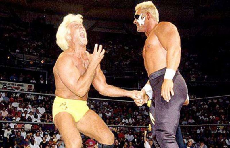 Ric Flair tries to match power with Sting and fails.
