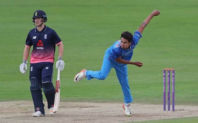 Rahul Chahar bowling for India U-19 team.