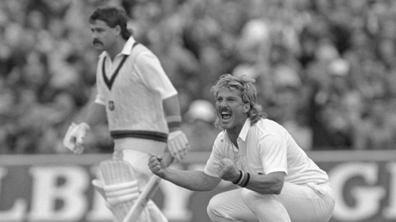 Ian Botham celebrating another test wicket.