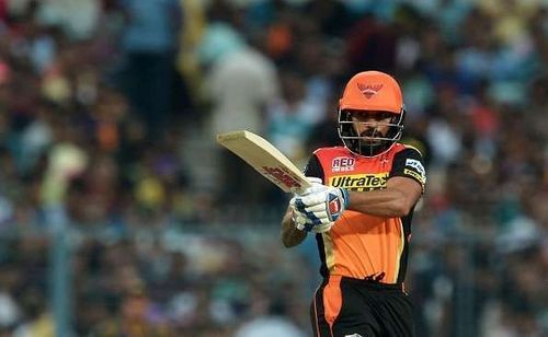 Shikhar Dhawan plays a shot for SRH