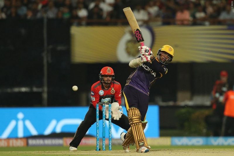Sunil Narine using his feet against the spinners.