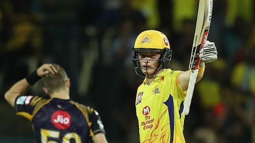 Sam Billings of Chennai Super Kings celebrates his fifty against Kolkata Knight Riders.