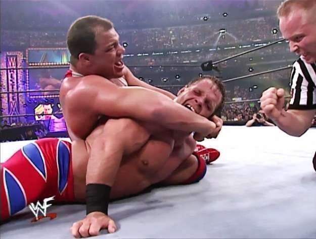 Angle executes a better submission hold in a more entertaining match at WrestleMania.