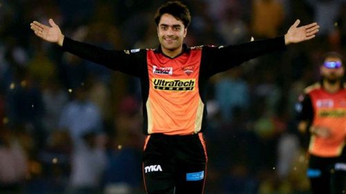 Rashid Khan celebrating after taking a wicket