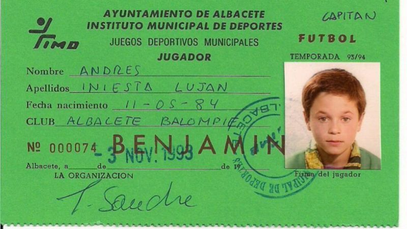 AndrÃ©s Iniesta's ID, as a tender 12 years old at Albacete BalompiÃ©