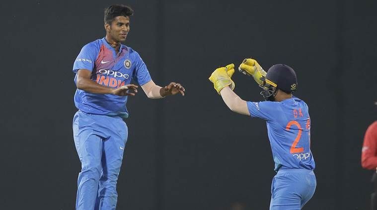 Washington Sundar Celebrates A Wicket With Dinesh Karthik In The Nidahas Trophy.