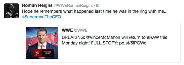 Roman Reigns tweets a veiled threat to Vince McMahon.