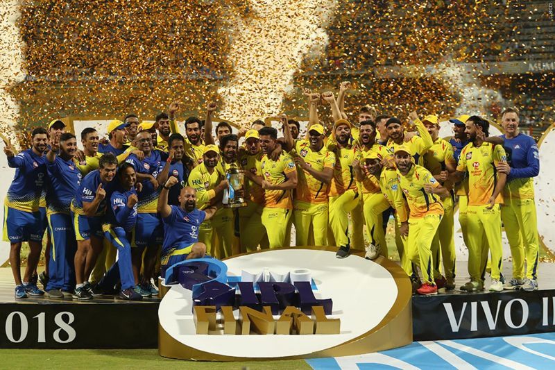 CSK celebrate their third IPL title in 2018.