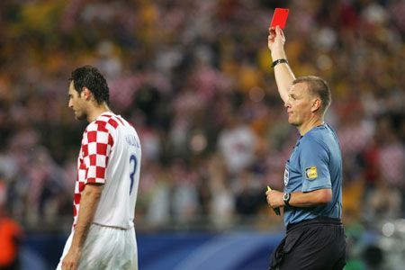 Josip Simunic received three yellow cards before being send off
