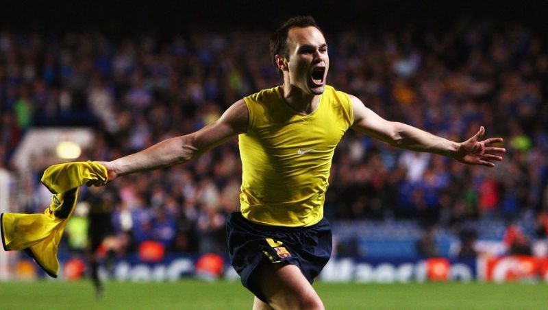 Iniesta celebrates his knocking out of Chelsea