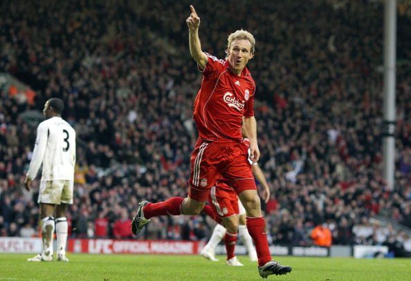 Sami Hyypia of Liverpool celebrates afte