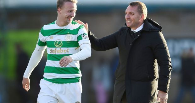 Brendan Rodgers with goalscorer Leigh Griffiths after the match