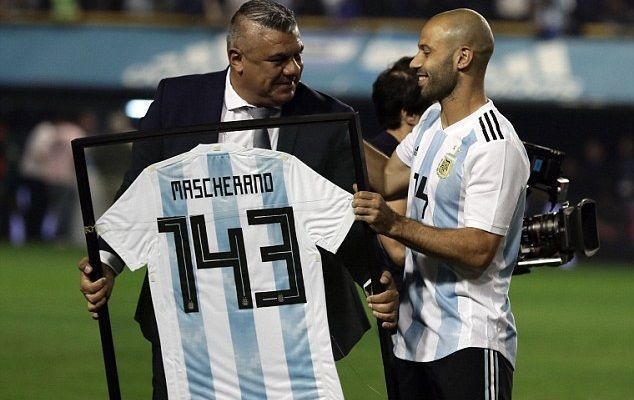 Mascherano was commemorated for his 143rd cap with Argentina