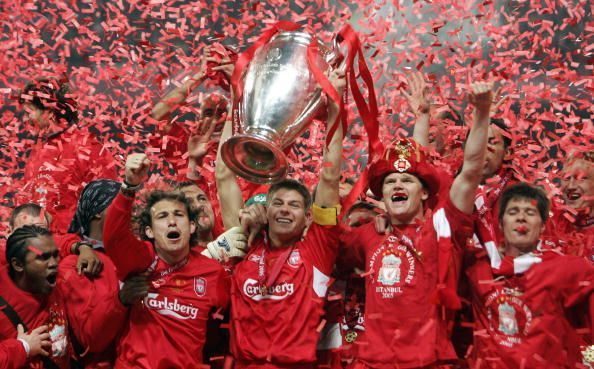 Liverpool&#039;s captain Steven Gerrard holds