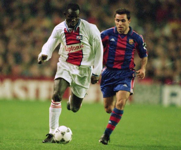 George Weah of Paris St Germain and Sergi of Barcelona