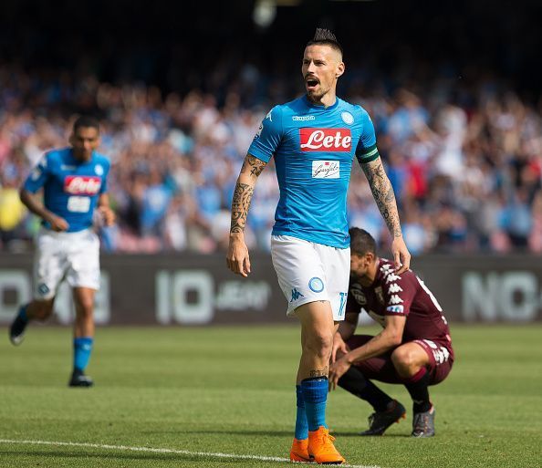 Marek Hamsik of SSC Napoli celebrates after scoring during...