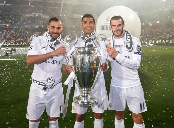 Real Madrid celebrate after a UCL final win