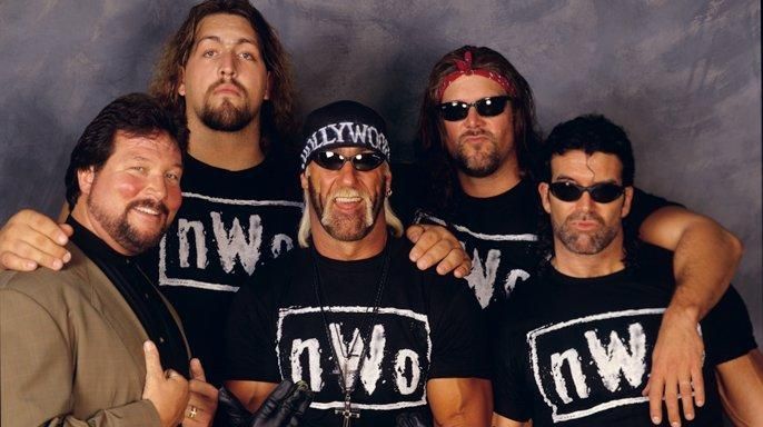 The nWo-Ted DiBiase, The Giant, Hulk Hogan, Kevin Nash, and Scott Hall