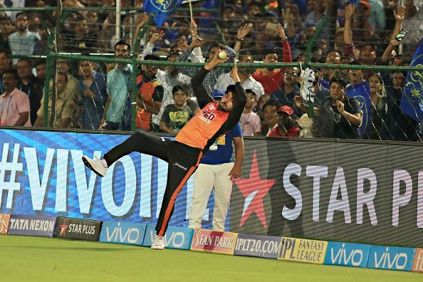 Manish Pandey saves a boundary in one of the league games