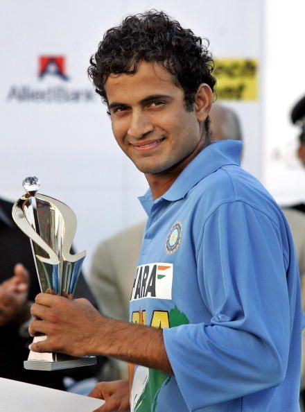 Indian cricketer Irfan Pathan holds the