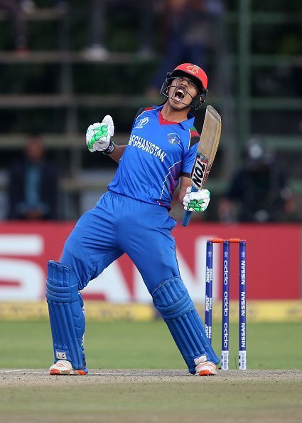 Sharafuddin Ashraf celebrates his team&#039;s victory in the ICC Cricket World Cup Qualifier match against West Indies