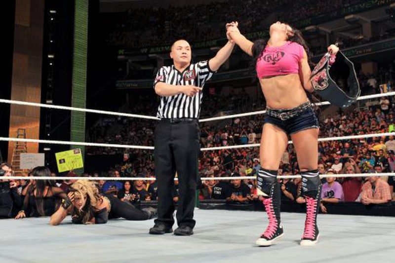 A victorious AJ Lee 