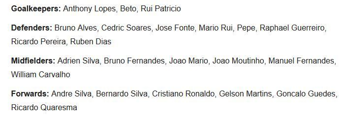 Portugal&#039;s squad for the World Cup