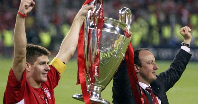  Benitez and Captain Steven Gerrard lifting the Champions League trophy after the 'Istanbul Miracle'