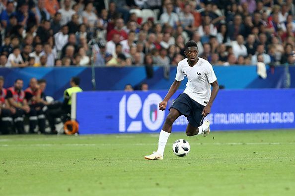Ousmane Dembel&Atilde;&uml; of France  in action during the the...
