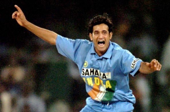 Indian pace bowler Irfan Pathan celebrat