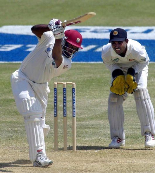 West Indies' captain Brian Lara (L) driv