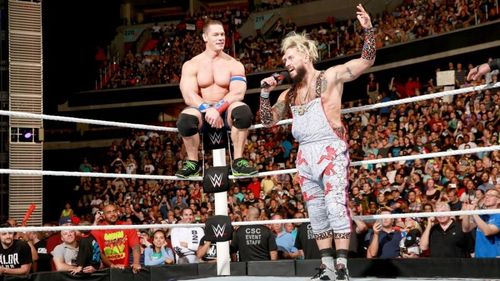 John Cena looked on while Enzo Amore cut a promo