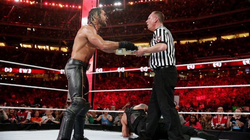 Seth Rollins cashes in the Money in the Bank at WrestleMania 31