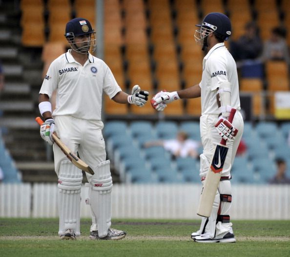 India&#039;s Gautam Gambhir and Rahul Dravid