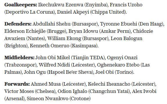 Nigeria&#039;s squad for the WC