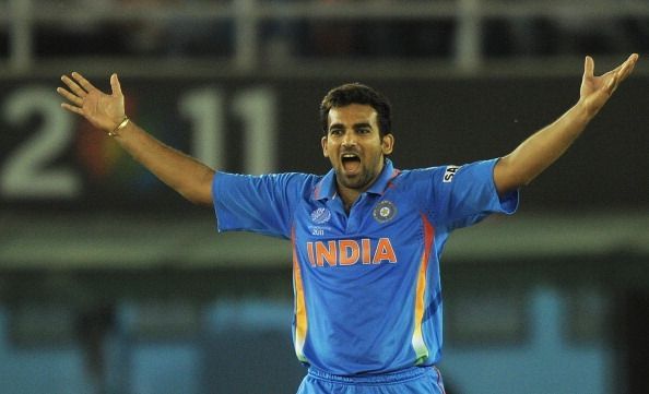 Indian fast bowler Zaheer Khan reacts af