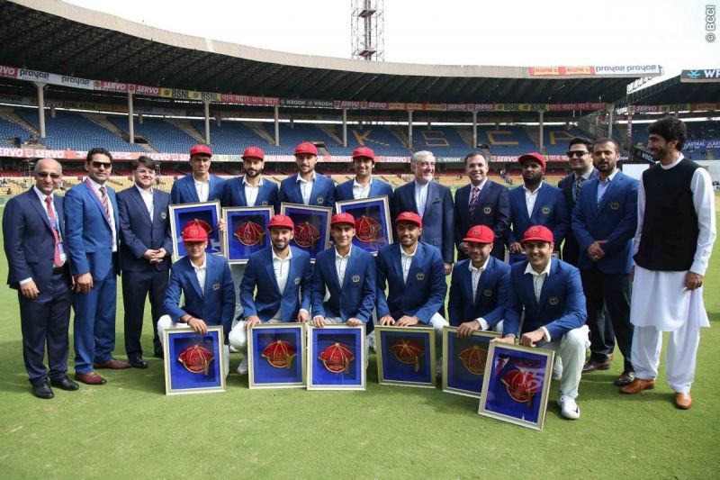 Prior to the game, the debutants were awarded framd Test caps to mark the historic event