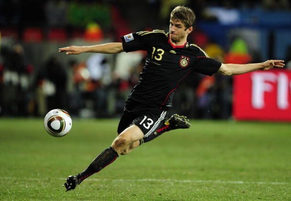 Germany&#039;s midfielder Thomas Mueller kick