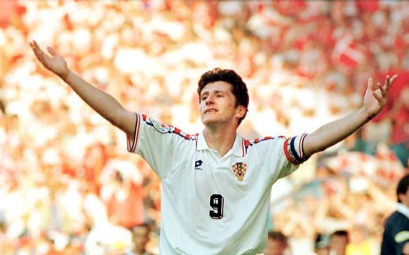 Croatian striker Davor Suker celebrates after scor