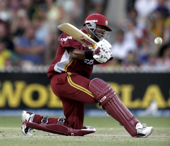 West Indies captain Brian Lara hits a si