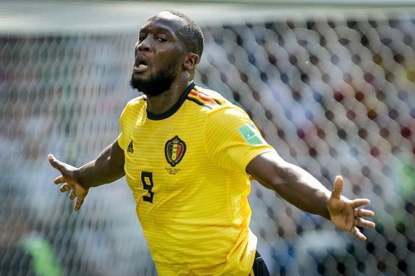 Romelu Lukaku of Belgium scores goal during Belgium-Tunisia...